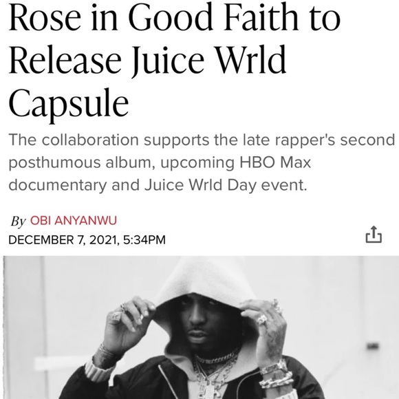 Rose In Good Faith X Juice Wrld Limited Suede Lined Bomber Jacket in Black - Picture 7 of 7